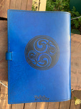 Load image into Gallery viewer, A4 Leather Journal Cover - Celtic Horses - Blue