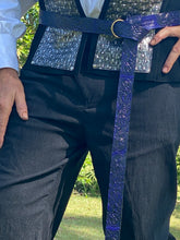 Load image into Gallery viewer, Embossed Medieval/Viking Leather Belts with Ring in choice of Black, Blue, Burgundy or Purple - Individually handmade