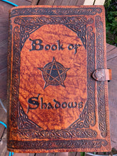 Load image into Gallery viewer, A4 Leather Journal Cover - Book of Shadows Pentagram - Brown