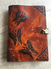 Load image into Gallery viewer, A4 Leather Journal Cover - Celtic Fairies - Brown - with clasp
