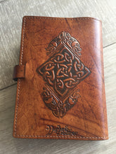 Load image into Gallery viewer, A5 Leather Journal Cover - Celtic Tree of Life - Brown - with Clasp