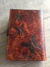 Load image into Gallery viewer, A5 Leather Journal Cover - Celtic Fairies - Brown - with Clasp