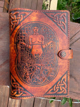 Load image into Gallery viewer, A5 Leather Journal Cover - Celtic Goddess of the Well - Brown
