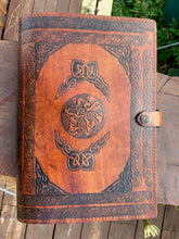 Load image into Gallery viewer, A4 Leather Journal Cover - Celtic Horses with Claddagh - Brown