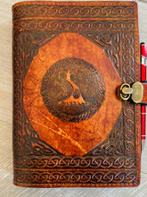 Load image into Gallery viewer, A5 Leather Journal Cover - Celtic Tree of Life with double chain of Life Border - Brown - with Clasp