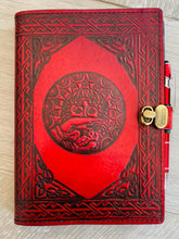 Load image into Gallery viewer, A5 Leather Journal Cover - Celtic Mother Earth - Red - with Clasp