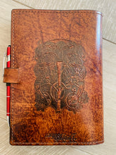 Load image into Gallery viewer, A5 Leather Journal Cover - Celtic Tree of Life with Double Chain of Life Border - Brown