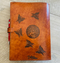 Load image into Gallery viewer, A4 Leather Journal Cover - Celtic Shy Fairy - Brown - with Clasp
