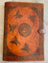 Load image into Gallery viewer, A4 Leather Journal Cover - Celtic Mother Earth with Circling Fairies - Brown