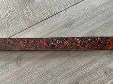 Load image into Gallery viewer, Handmade Leather Belt Full Grain - Hand Dyed brown, Individually Embossed with Celtic design & removable buckle 1.5"/38mm