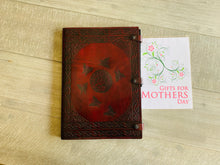 Load image into Gallery viewer, A3 Leather Journal Cover - Celtic Circling Fairies around Mother Earth  - Burgundy