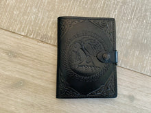 Load image into Gallery viewer, A6 Leather Journal Cover - Celtic Tree of Life with Corner Pieces - Black