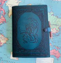 Load image into Gallery viewer, A4 Leather Journal Cover - Celtic Dragon 3 - Green