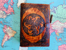 Load image into Gallery viewer, A5 Leather Journal Cover - Celtic Horses - Brown