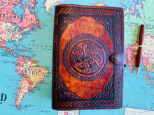 Load image into Gallery viewer, A5 Leather Journal Cover - Celtic Hounds - Brown