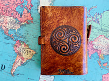 Load image into Gallery viewer, A5 Leather Journal Cover - Celtic Horses - Brown