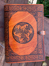 Load image into Gallery viewer, A4 Leather Journal Cover - Celtic Horses - Brown