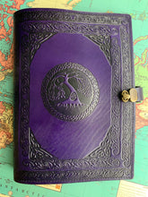 Load image into Gallery viewer, A4 Leather Journal Cover - Celtic Tree of Life - Purple - with Clasp