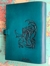 Load image into Gallery viewer, A4 Leather Journal Cover - Celtic Dragon 4 - Green