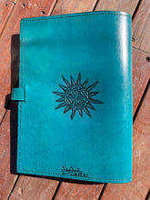 Load image into Gallery viewer, A4 Leather Journal Cover - Celtic Tree of Life with Claddagh - Teal