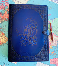 Load image into Gallery viewer, A4 Leather Journal Cover - Celtic Dragon 3 - Blue