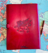 Load image into Gallery viewer, A4 Leather Journal Cover - Celtic Triskele or Triple Spiral - Red
