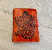 Load image into Gallery viewer, A6 Leather Journal Cover - Celtic Welsh Dragon - Brown