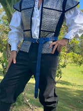 Load image into Gallery viewer, Embossed Medieval/Viking Leather Belts with Ring in choice of Black, Blue, Burgundy or Purple - Individually handmade