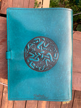 Load image into Gallery viewer, A4 Leather Journal Cover - Celtic Horses - Teal