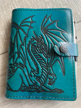 Load image into Gallery viewer, A6 Leather Journal Cover - Celtic Dragon 1 - Teal