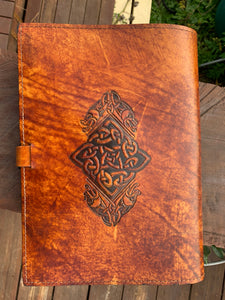 A4 Leather Journal Cover - Celtic Mother Earth - Brown