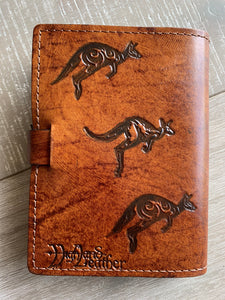 A6 Leather Journal Cover - Australian Koala & Kangaroo - Brown