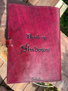 A4 Leather Journal Cover - Book of Shadows with Pentagram - Burgundy - with clasp