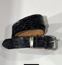 Load image into Gallery viewer, Handmade Leather Belt Full Grain - Hand Dyed Black, Individually Embossed with Celtic design &amp; removable buckle 1.5&quot;/38mm
