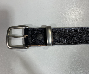 Handmade Leather Belt Full Grain - Hand Dyed Black, Individually Embossed with Celtic design & removable buckle 1.5"/38mm