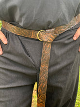 Load image into Gallery viewer, Medieval/Viking Leather Belts with Antique Brass Ring 1.5&quot;
