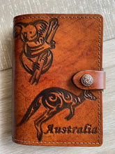 Load image into Gallery viewer, A6 Leather Journal Cover - Australian Koala &amp; Kangaroo - Brown
