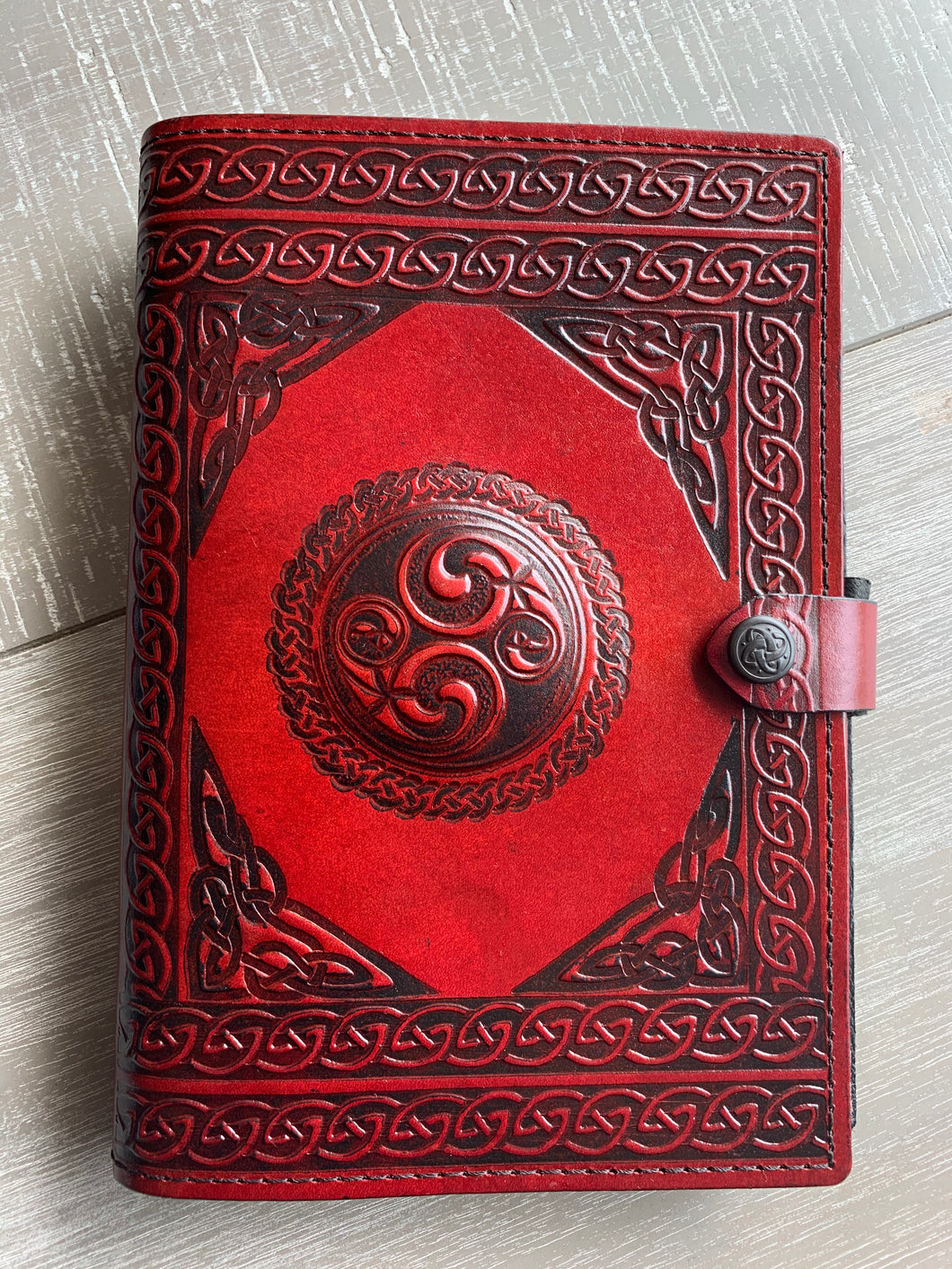 A5 Leather Journal Cover - Celtic Harmony - Red