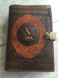 A5 Leather Journal Cover - Celtic Tree of Life - Brown - with Clasp