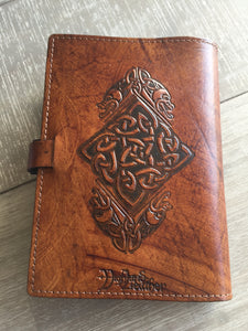 A5 Leather Journal Cover - Celtic Tree of Life - Brown - with Clasp