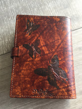Load image into Gallery viewer, A5 Leather Journal Cover - Celtic Fairies - Brown - with Clasp
