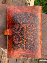 Load image into Gallery viewer, A5 Leather Journal Cover - Celtic Goddess of the Well - Brown
