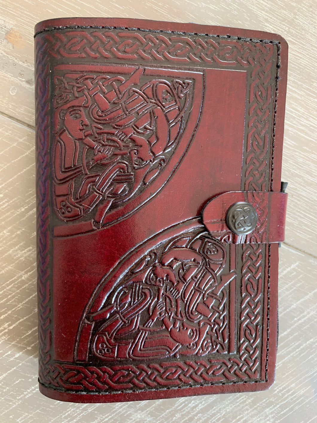 A6 Leather Journal Cover - Celtic Unity - Burgundy