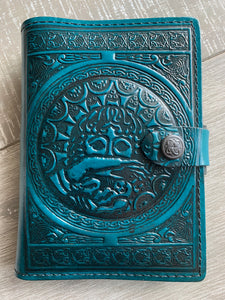 A6 Leather Journal Cover - Celtic Mother Earth - Teal