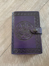 Load image into Gallery viewer, A6 Leather Journal Cover - Celtic Hounds - Purple
