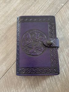 A6 Leather Journal Cover - Celtic Hounds - Purple