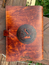 Load image into Gallery viewer, A5 Leather Journal Cover - Celtic Triskele - Brown
