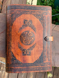 A4 Leather Journal Cover - Celtic Horses with Claddagh - Brown