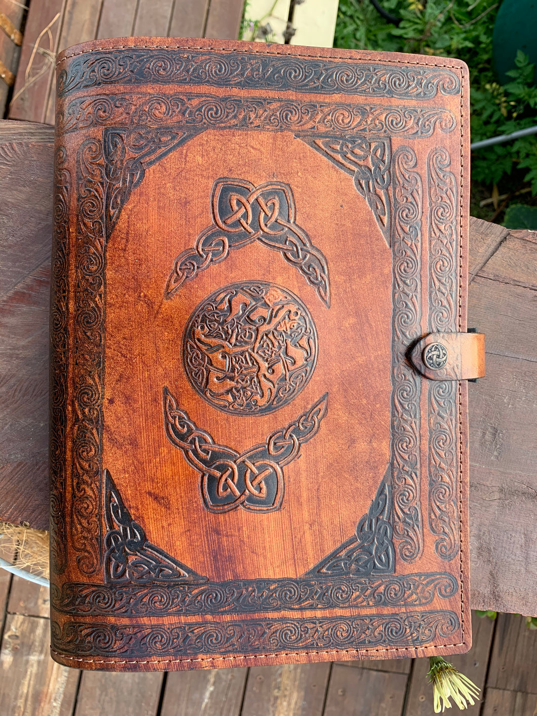 A4 Leather Journal Cover - Celtic Horses with Claddagh - Brown