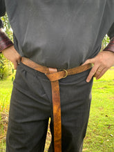 Load image into Gallery viewer, Medieval/Viking Leather Belts with Antique Brass Ring 1.5&quot;
